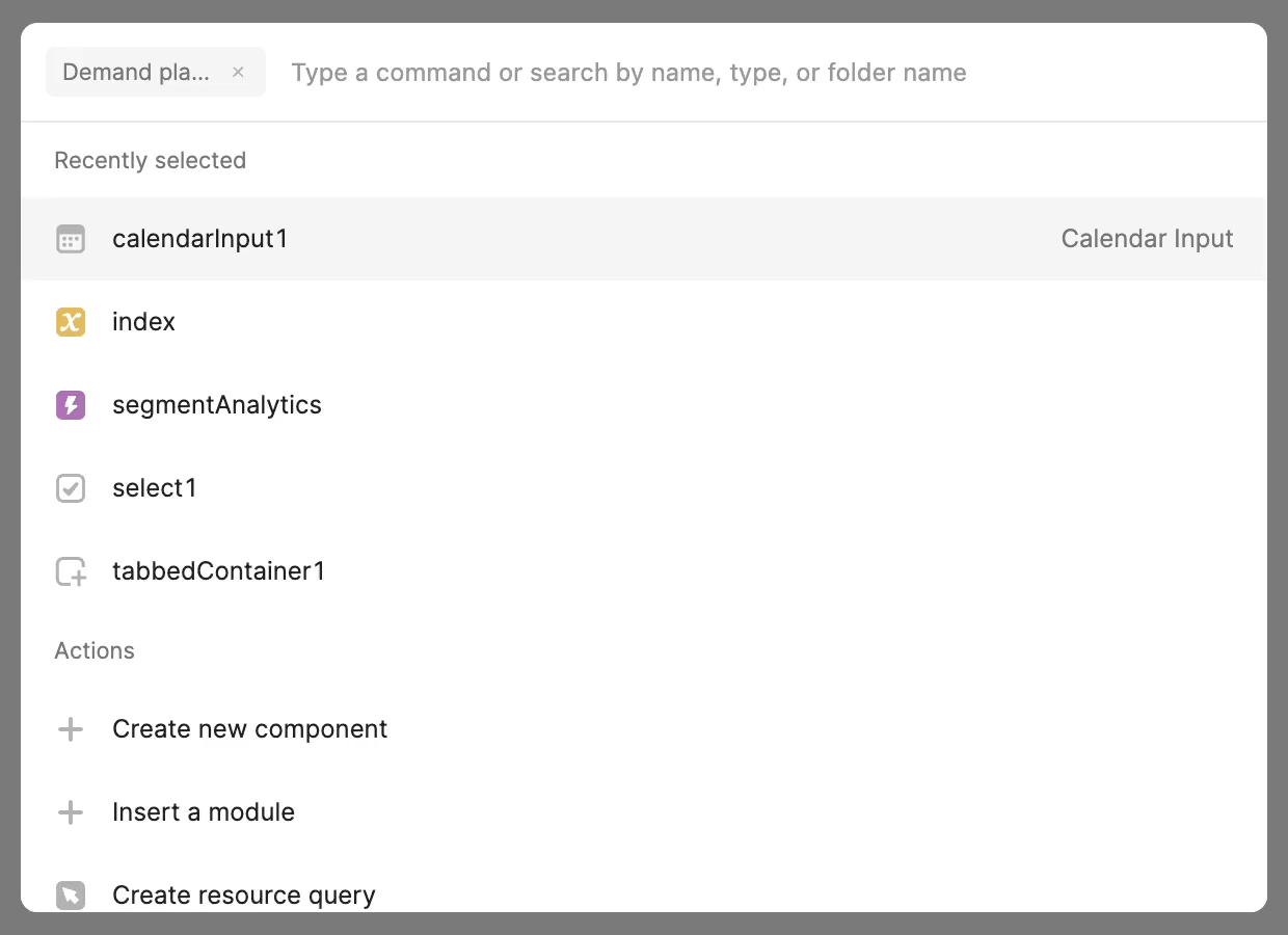 Immediately closing the command palette to select the component on the canvas