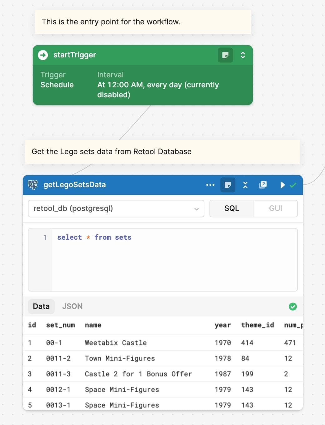 Write SQL to get the data for LEGO sets