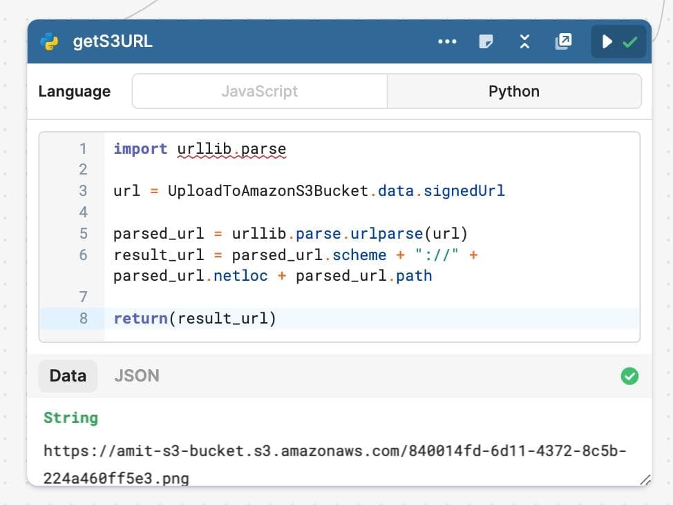 Extract the S3 URL from the response sent by Amazon S3 using a Python code block