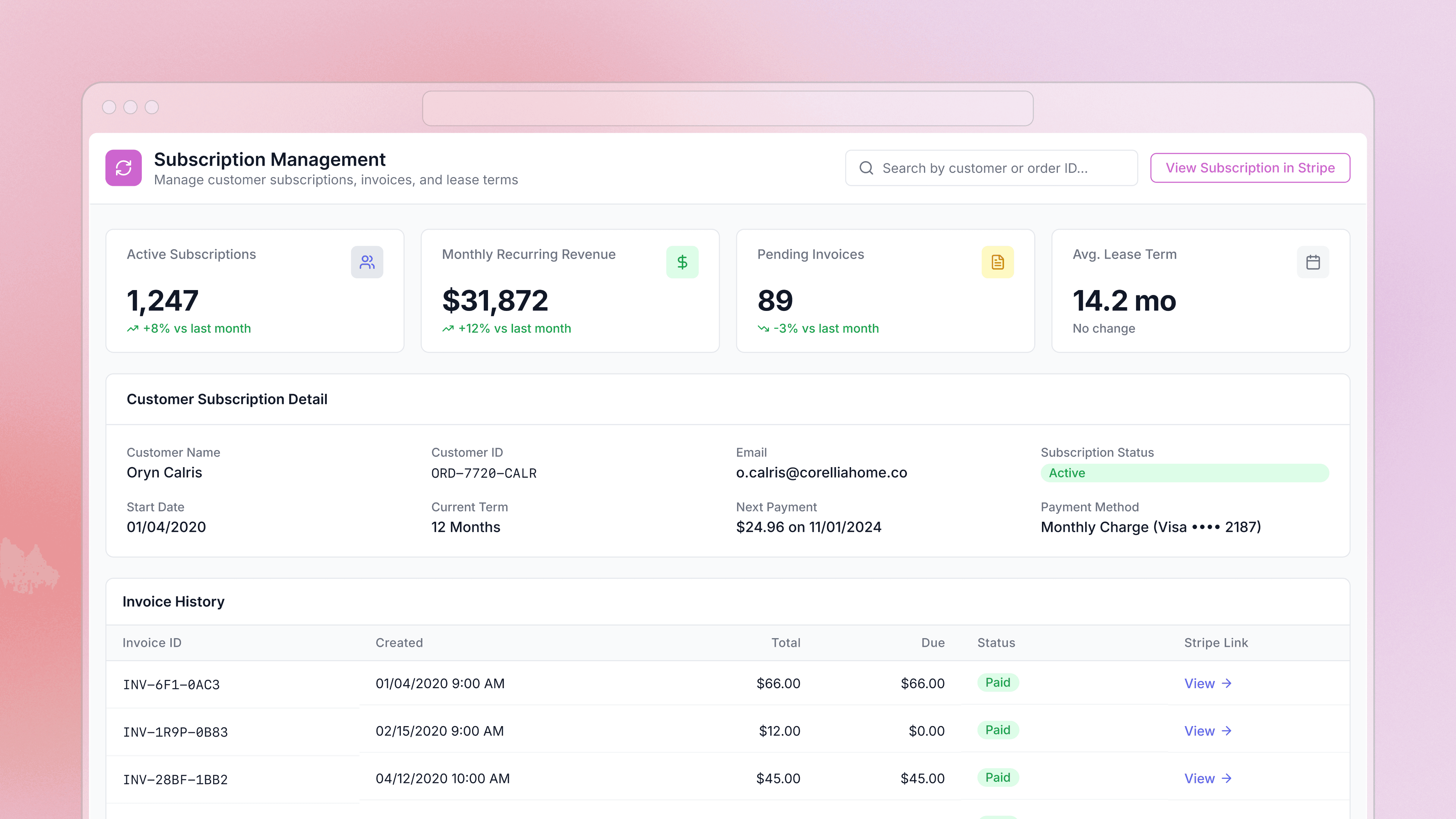 Rental subscription manager