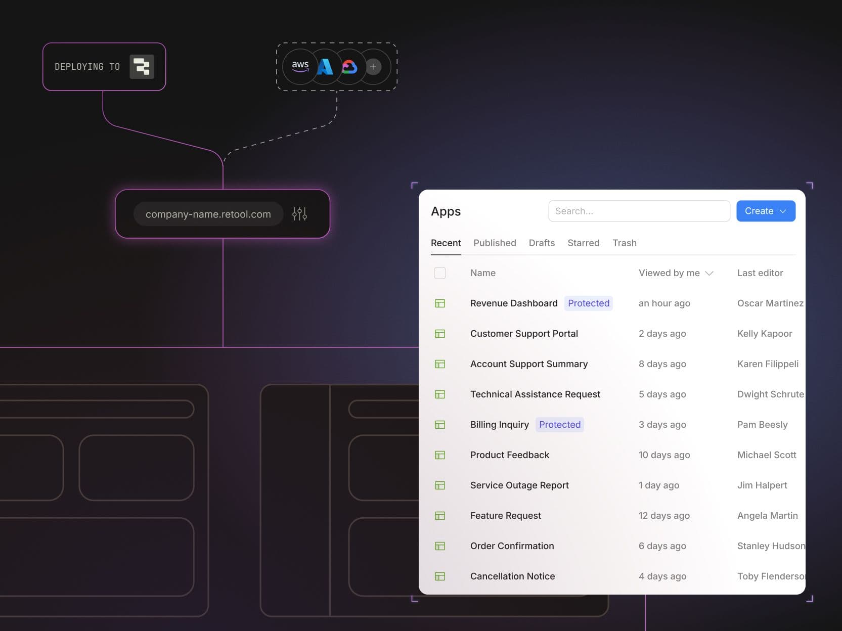 A screenshot showing a list of an organizations Retool apps