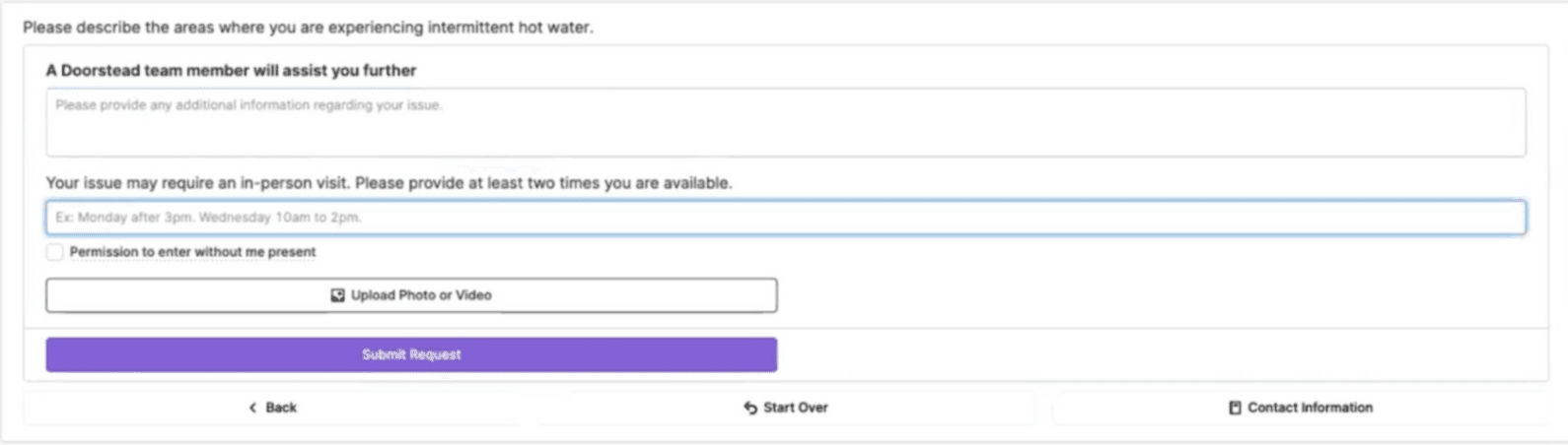 Screenshot of tenant request submissions