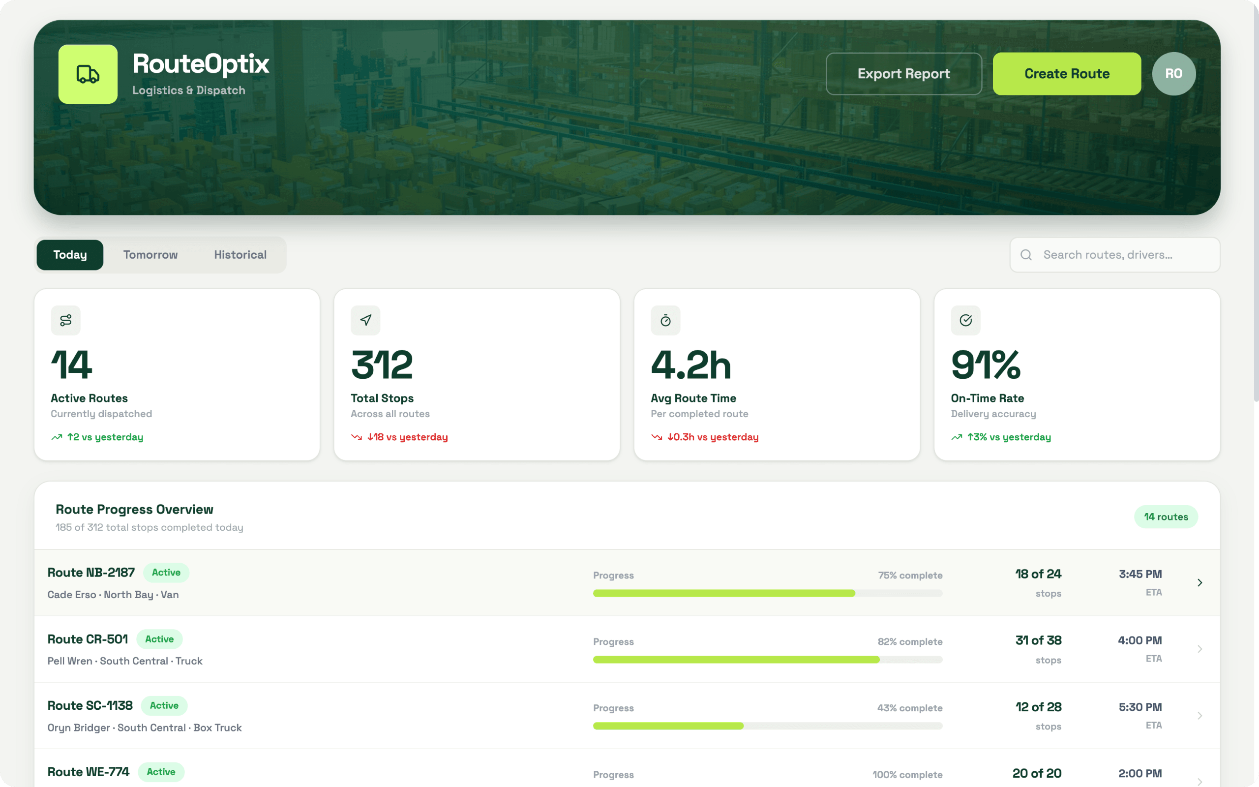 Logistics dispatch monitor app screenshot