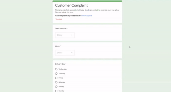 Screenshot of Oddbox's Google form before using Retool