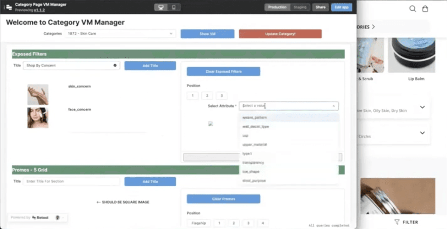 Screenshot of LBB visual merchandising manager app in Retool