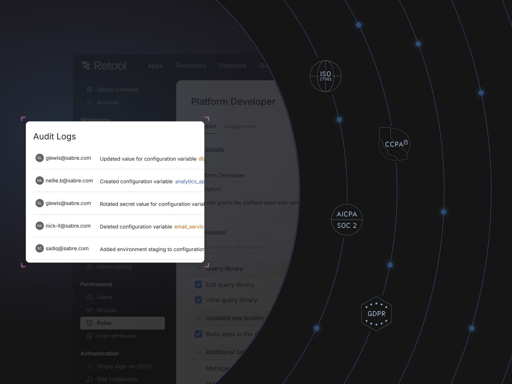 A Retool app with audit logs