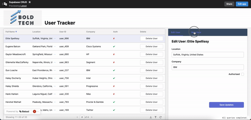 Supabase admin panel