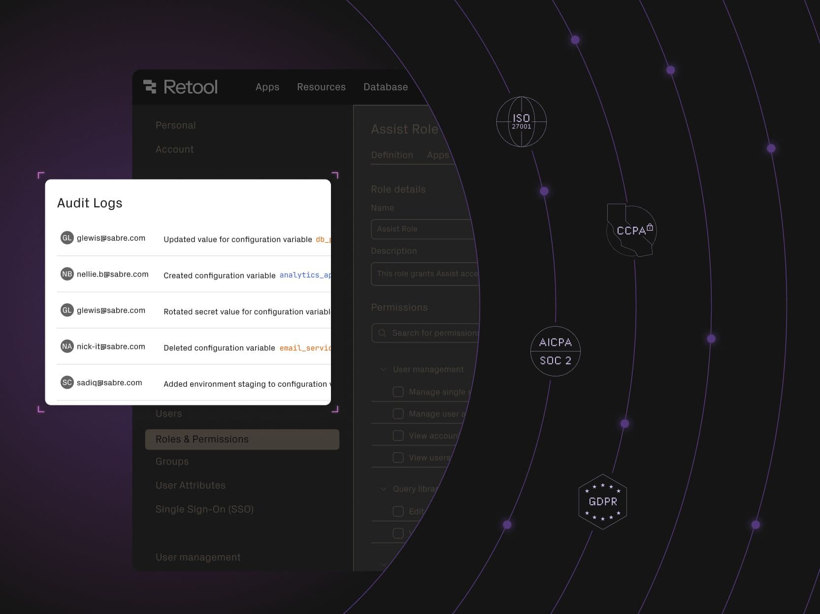 A Retool app with audit logs