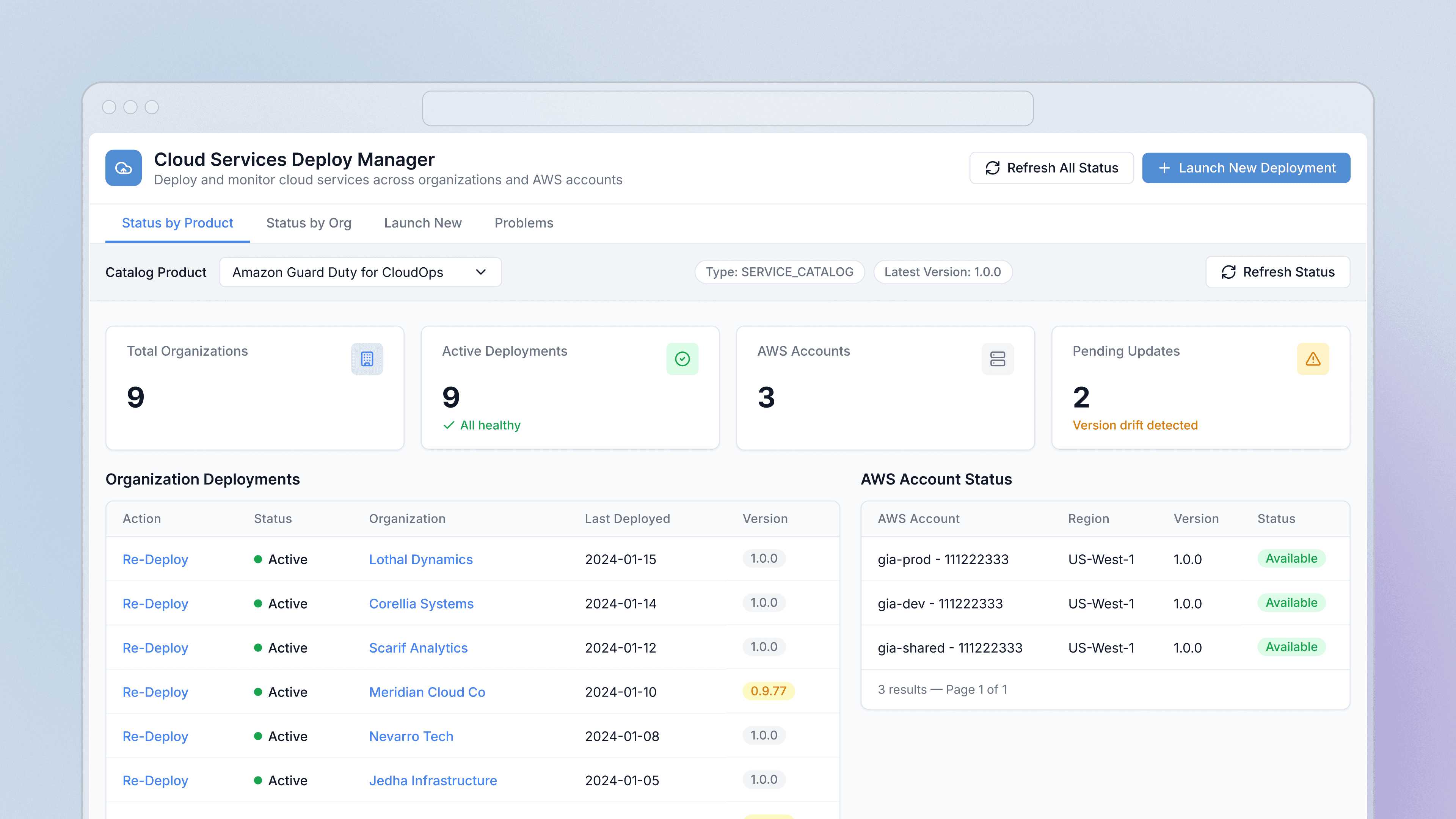Cloud services deployment manager
