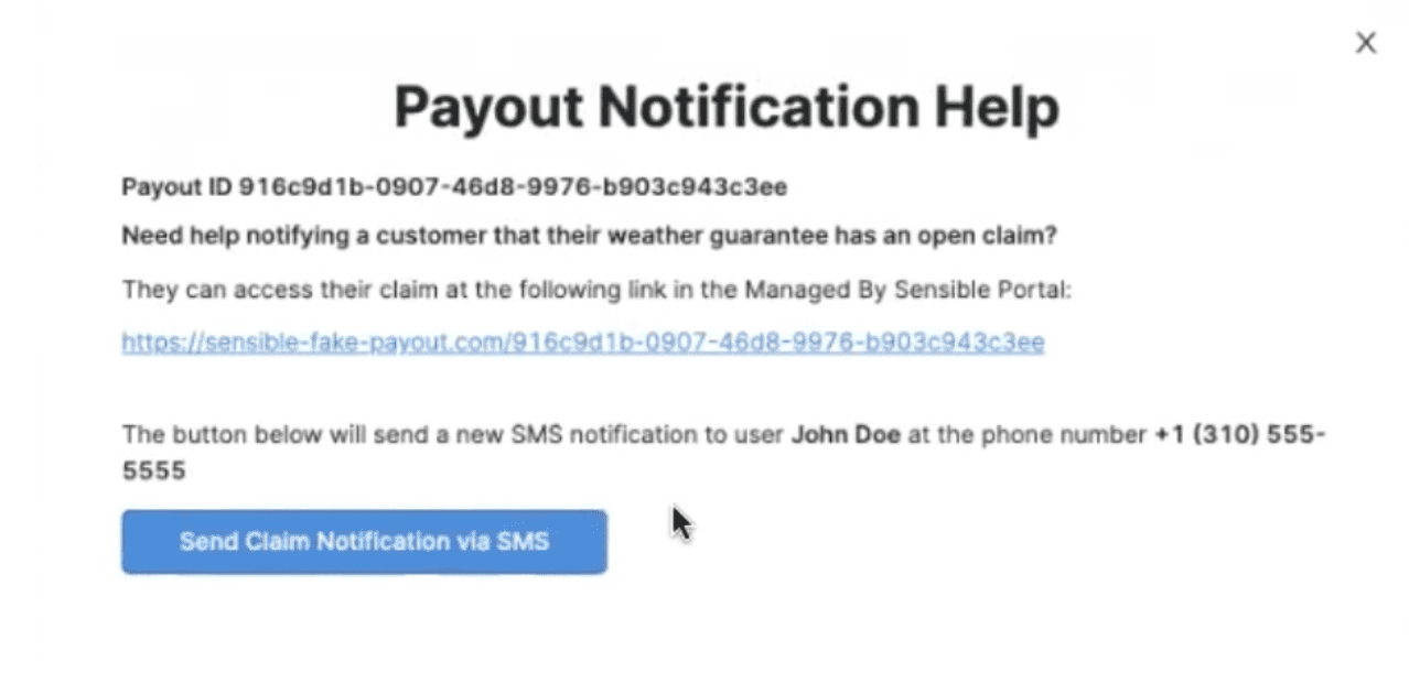Screenshot of a Notification in Sensible's Retool app