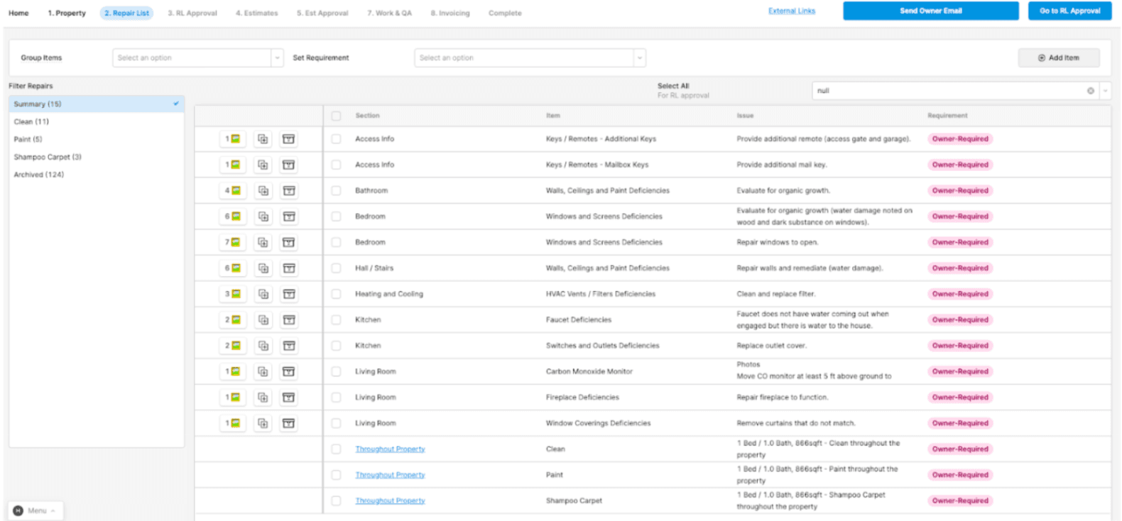 Screenshot of the Retool app that Doorstead bulit