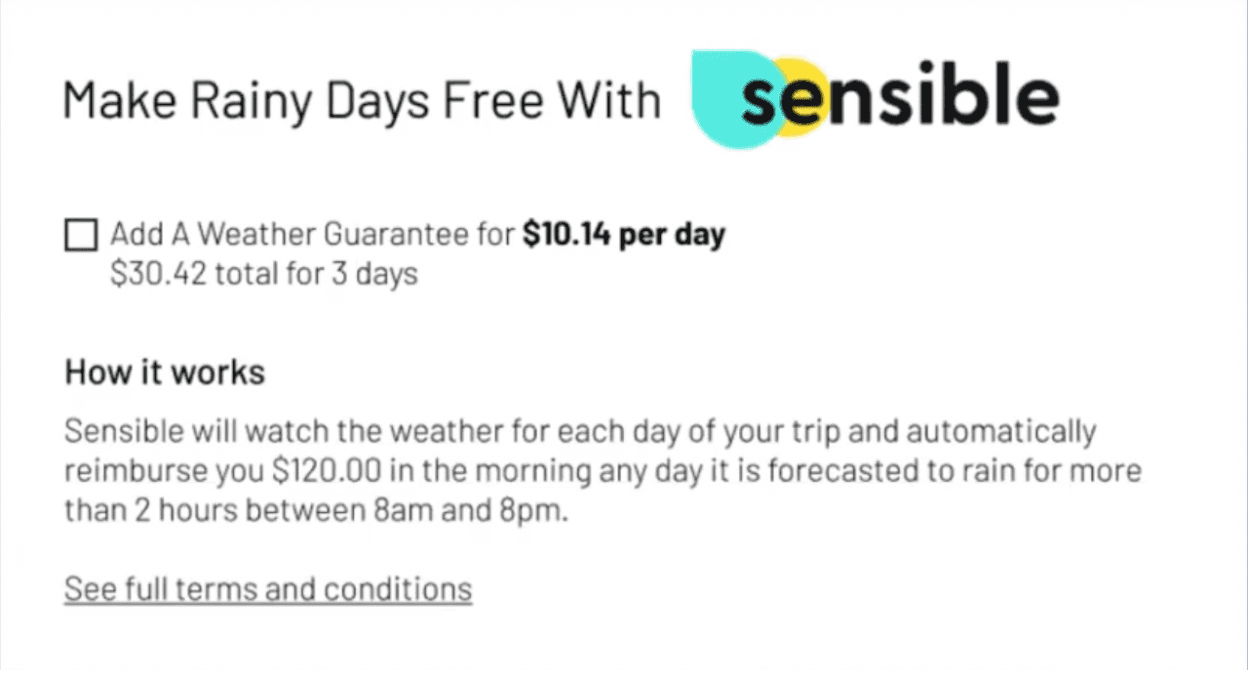 Screenshot of Sensible's weather guarantees