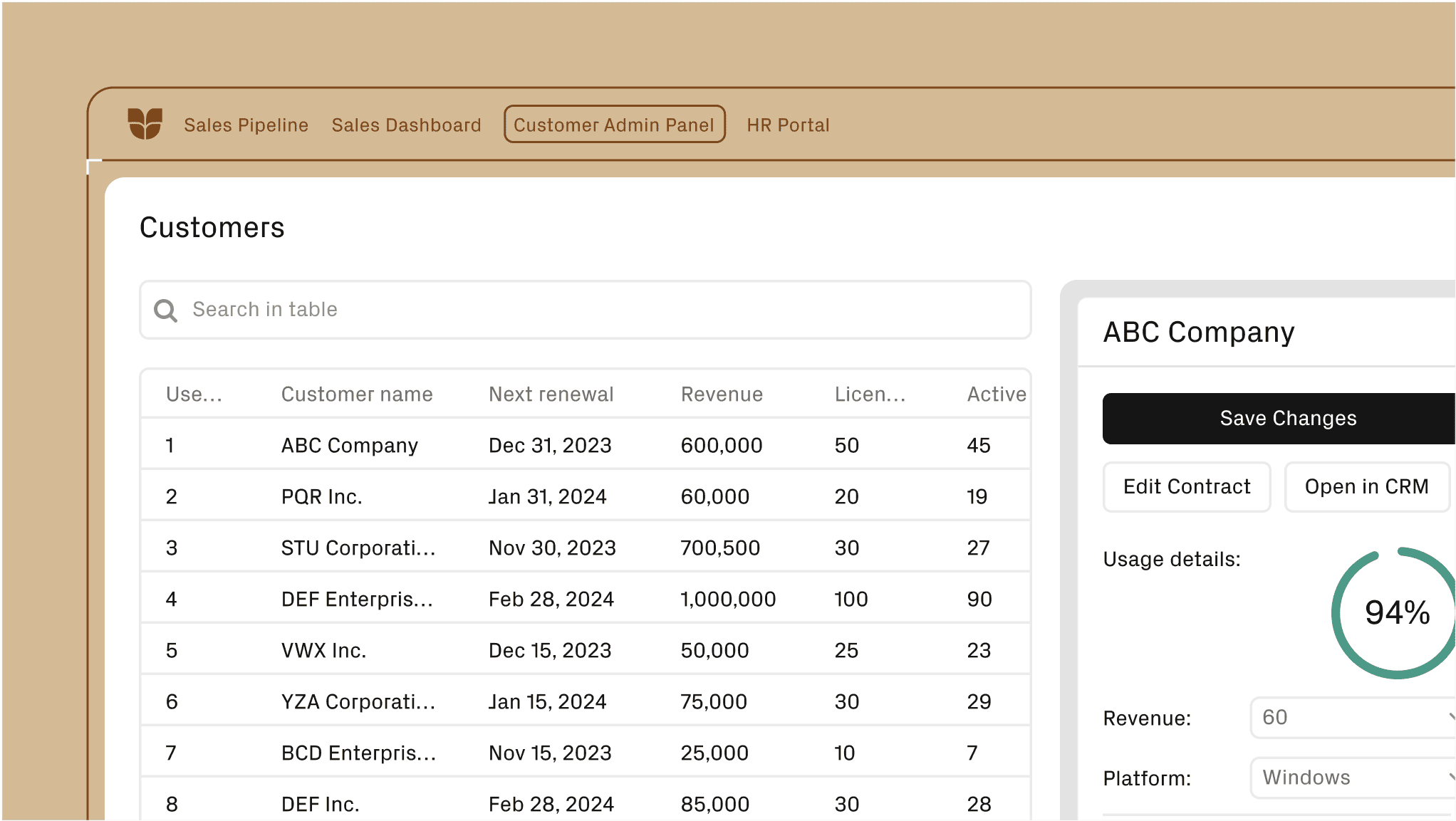 Admin panel