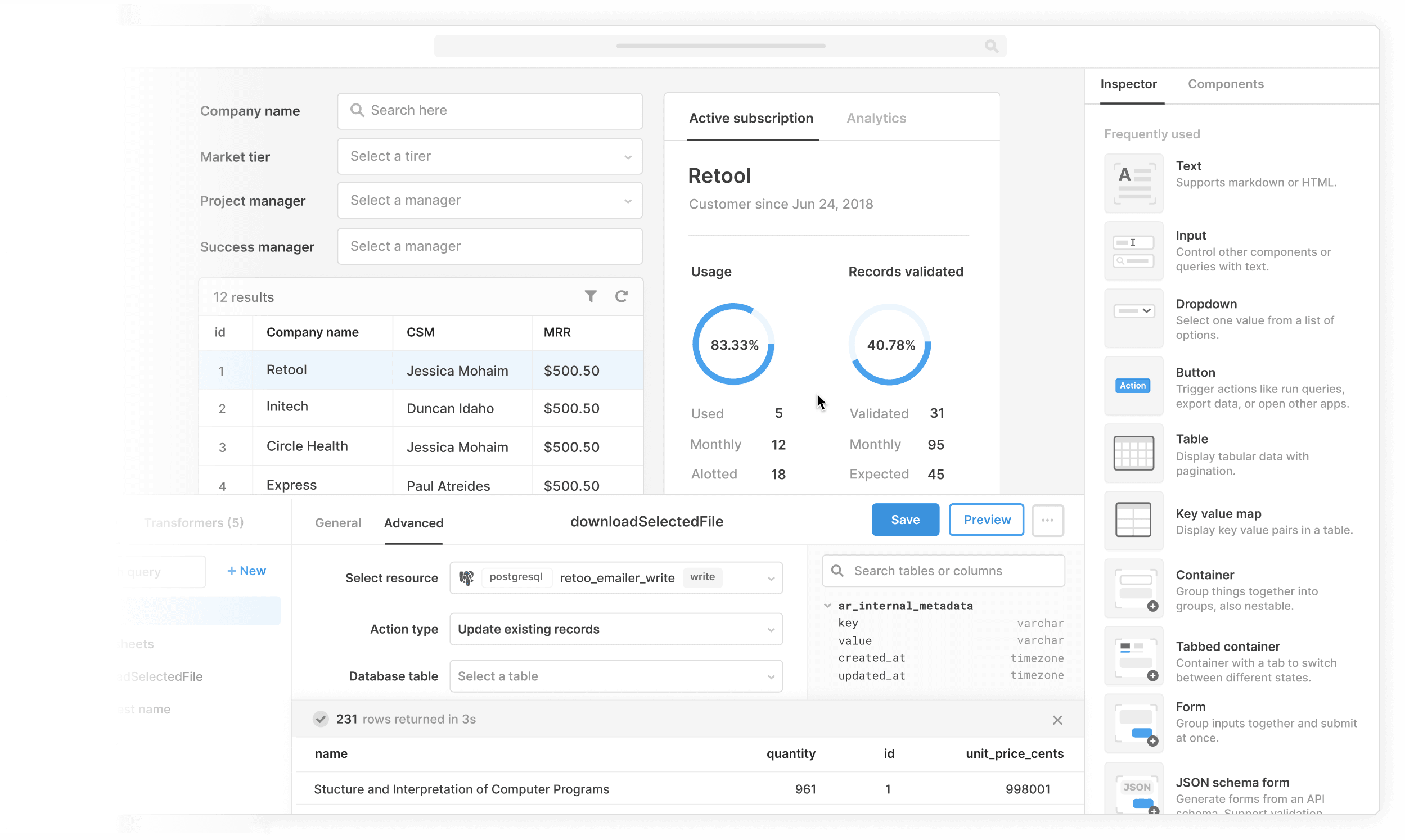 Retool | Easily build a front-end on your SQL database
