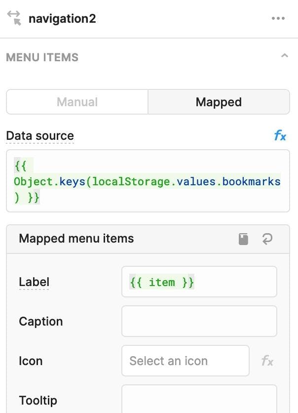 Using mapped mode to create a dynamic Navigation component list