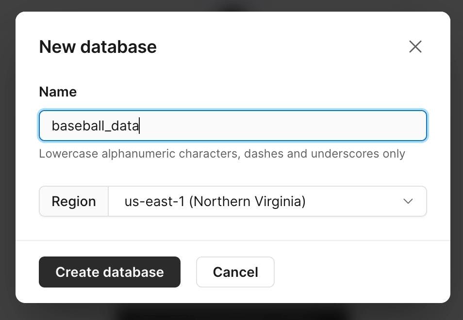Create a new database in the default AWS region in Northern Virginia. Have you ever stopped to think about how much of the world's data is randomly in Northern Virginia?