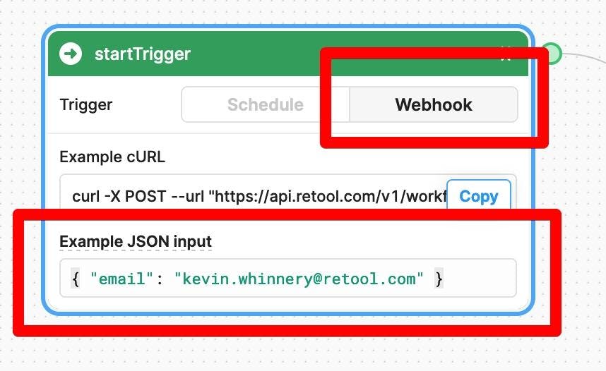 The example JSON can stand in for the HTTP POST body that would be sent to your workflow via an actual HTTP webhook request.
