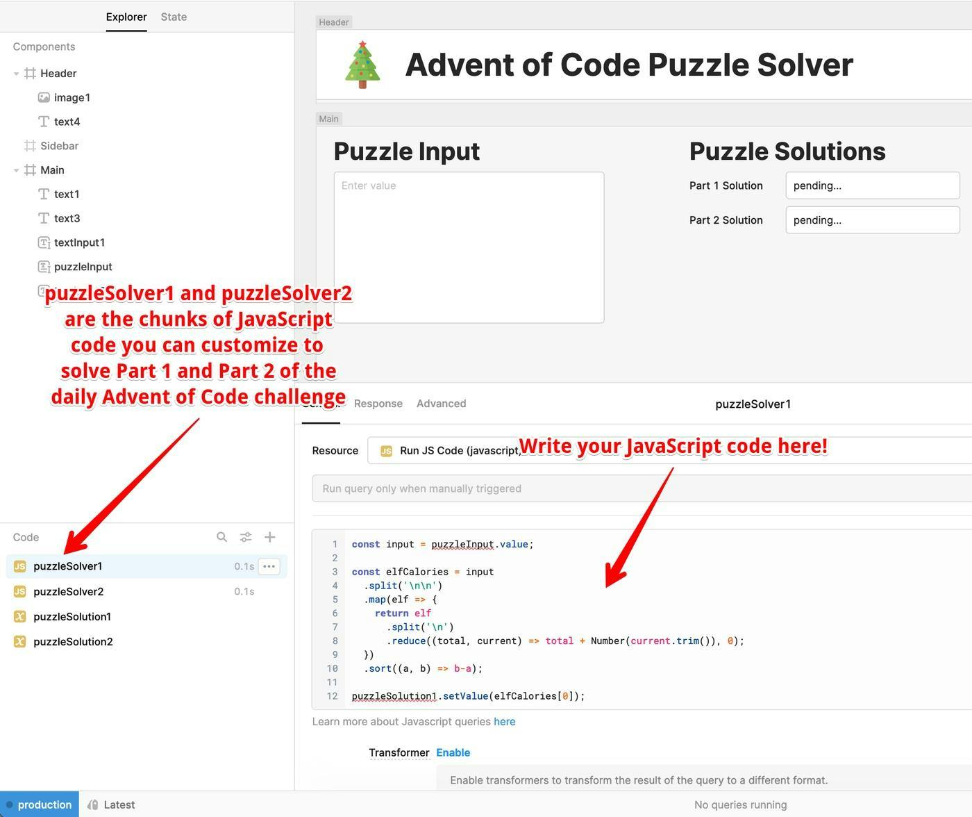 Finding the puzzle solving code in the Retool IDE