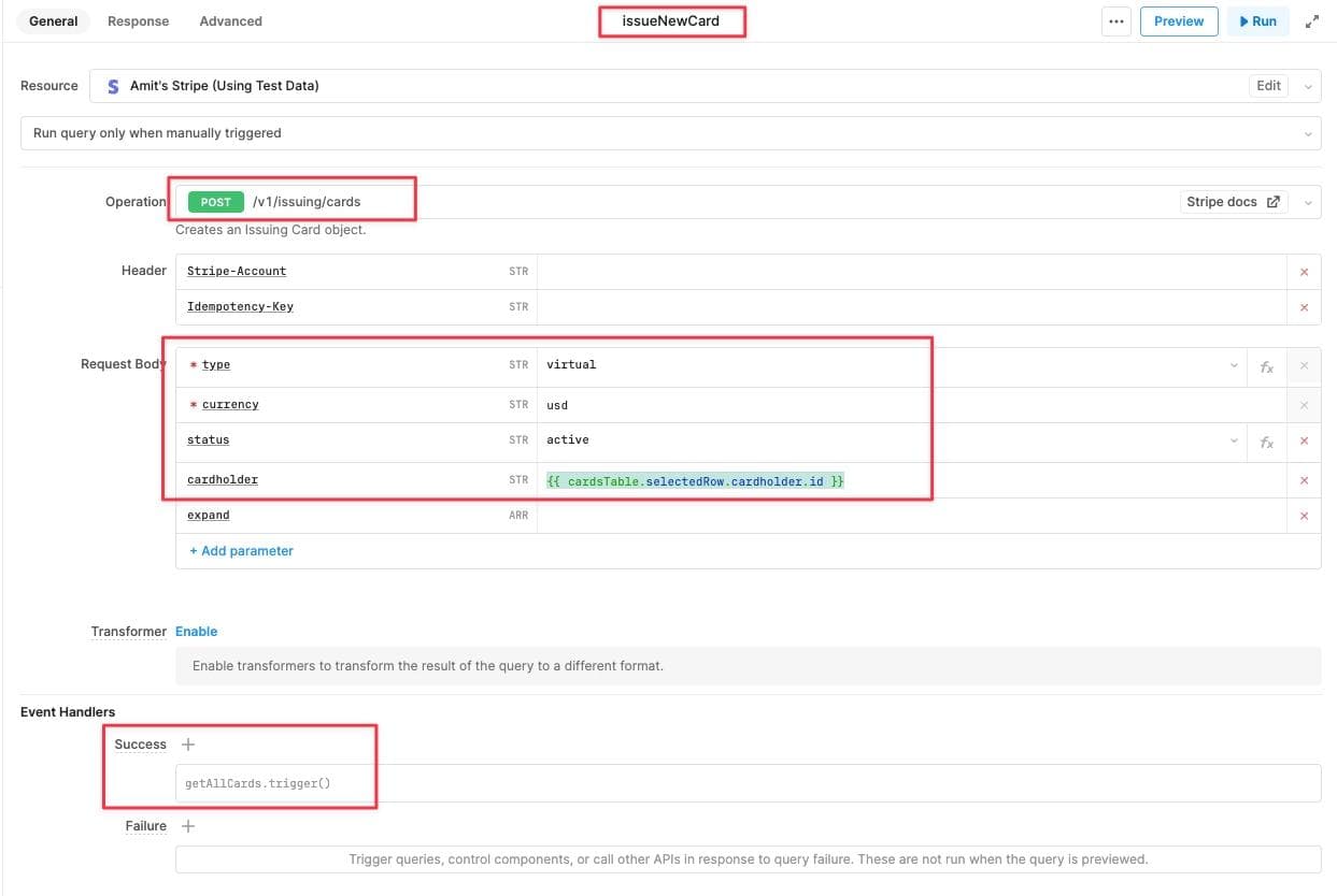 Create a new Resource Query to issue a new card