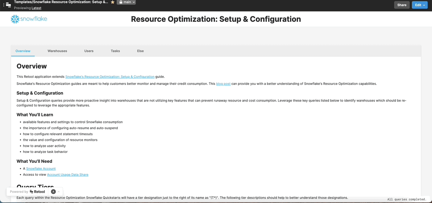 A Snowflake resource optimization app to monitor and manage credit consumption using our Snowflake integration for both reads and writes. Check out this app in our app exchange here!