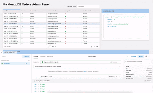 Filtering and scrolling through the table to see each order with its relevant data in designated components
