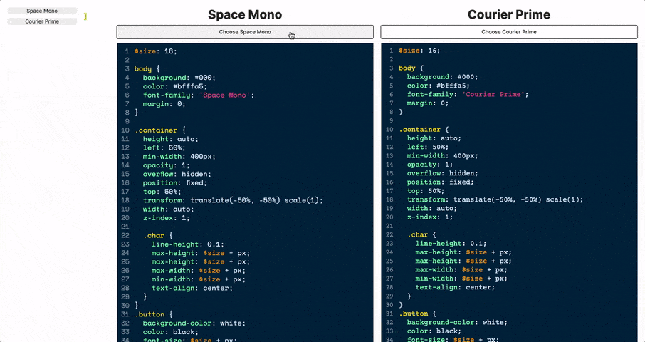 The winning screen of the coding font tournament
