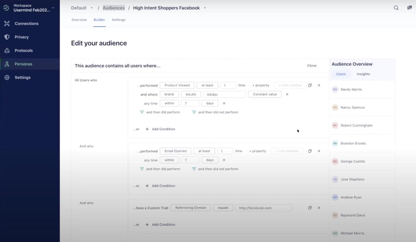 Complex audience creation in Segment