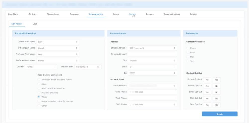 Agents can edit any patient info directly in app (Note: All data is randomly generated)