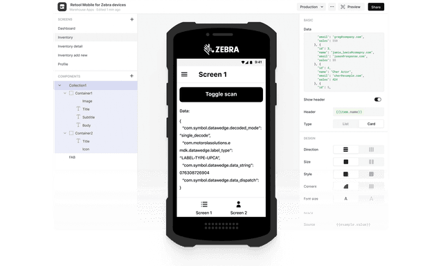 feature for Retool Mobile for Zebra Devices
